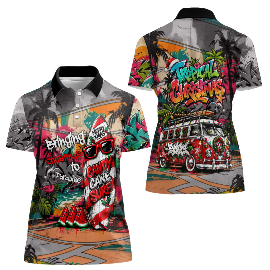 Tropical Christmas In July Candy Cane Surf Women Polo Shirt Vibrant Street Art Beach Graffiti Graphic TS04 - Polynesian Pride