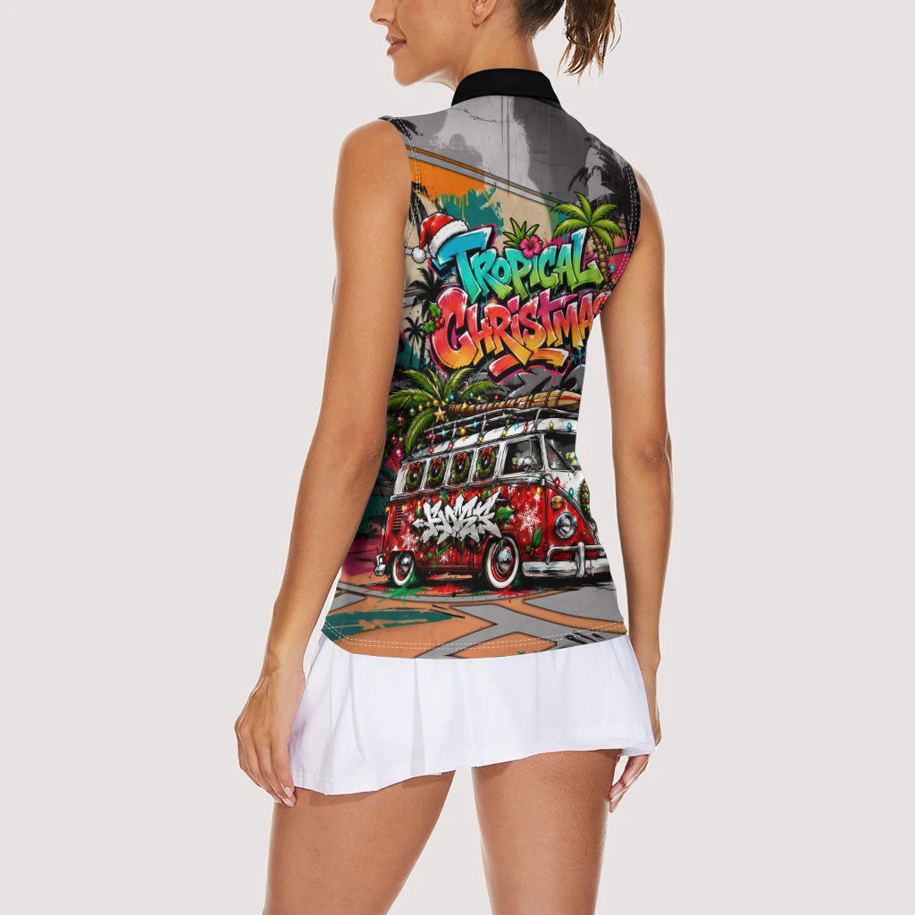 Tropical Christmas In July Candy Cane Surf Women Sleeveless Polo Shirt Vibrant Street Art Beach Graffiti Graphic TS04 - Polynesian Pride