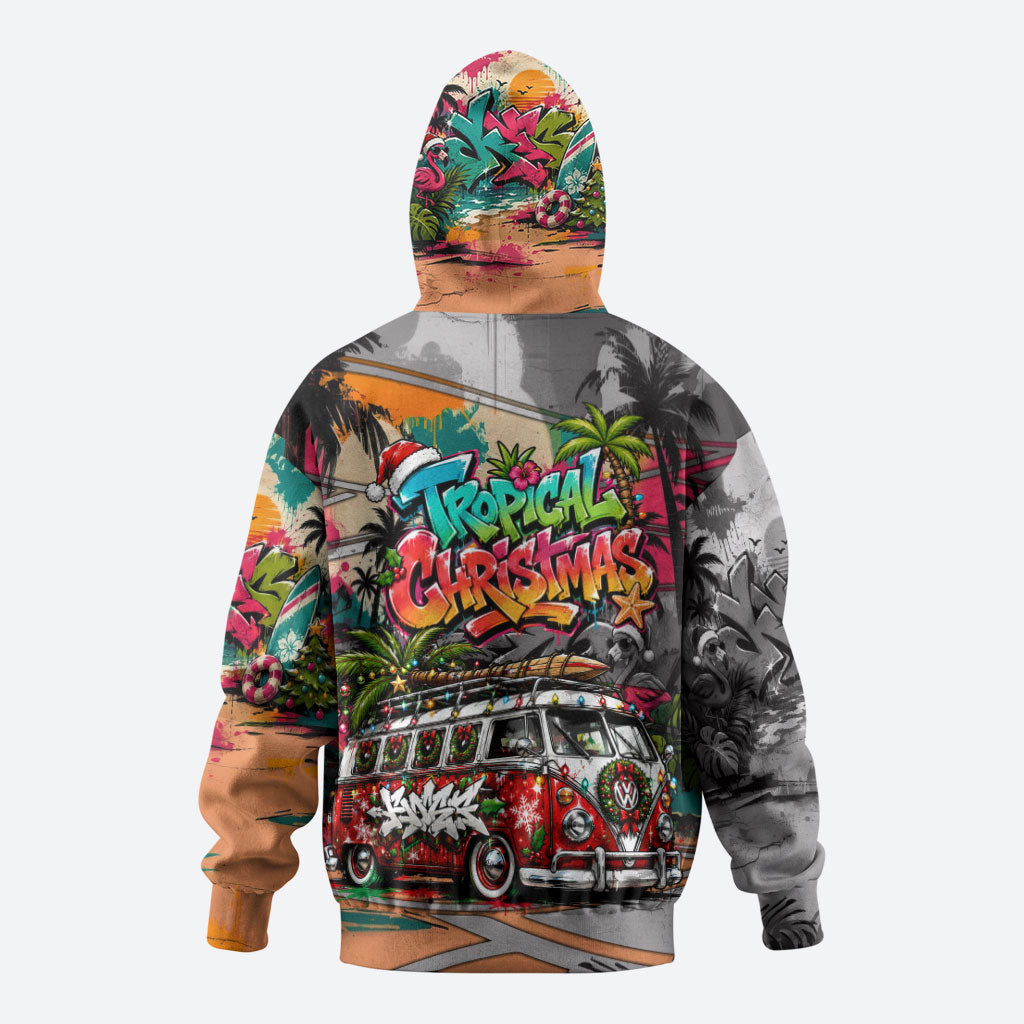 Tropical Christmas In July Candy Cane Surf Zip Hoodie Vibrant Street Art Beach Graffiti Graphic