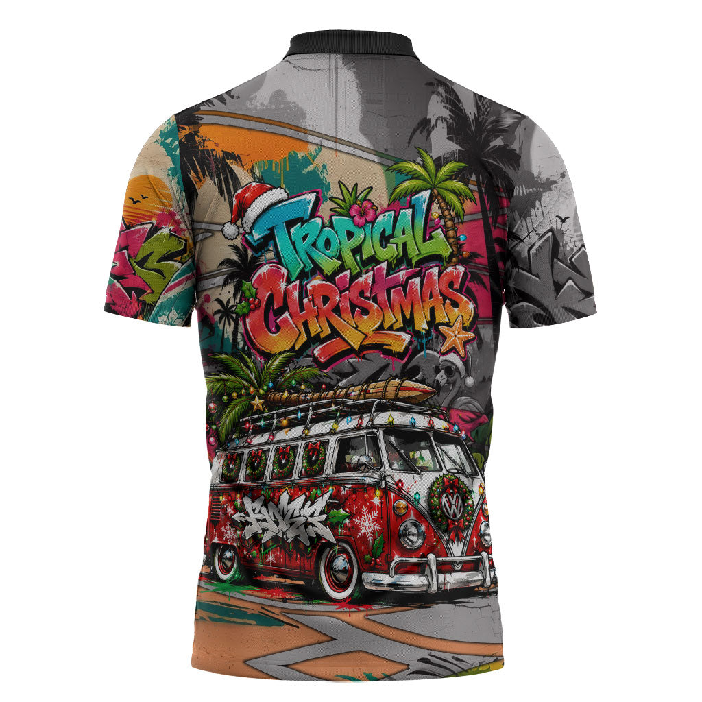 Tropical Christmas In July Candy Cane Surf Zipper Polo Shirt Vibrant Street Art Beach Graffiti Graphic TS04 - Polynesian Pride
