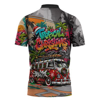Tropical Christmas In July Candy Cane Surf Zipper Polo Shirt Vibrant Street Art Beach Graffiti Graphic TS04 - Polynesian Pride