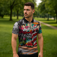 Tropical Christmas In July Candy Cane Surf Zipper Polo Shirt Vibrant Street Art Beach Graffiti Graphic TS04 - Polynesian Pride