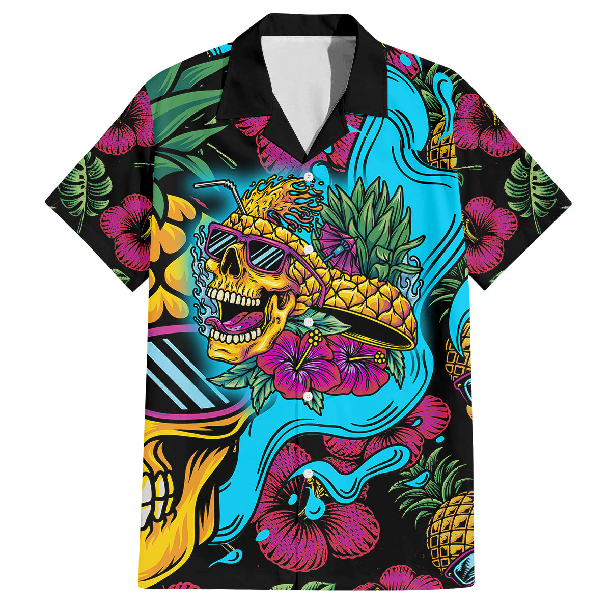Pineapple Skull Family Matching Long Sleeve Bodycon Dress and Hawaiian Shirt Sumer Time TS04 Dad's Shirt - Short Sleeve Multicolor - Polynesian Pride