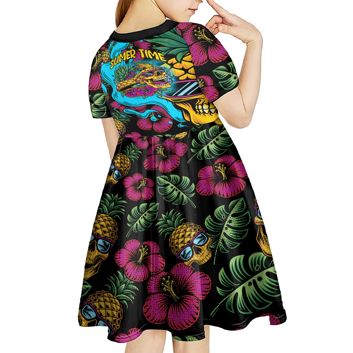 Pineapple Skull Kid Short Sleeve Dress Sumer Time TS04 - Polynesian Pride