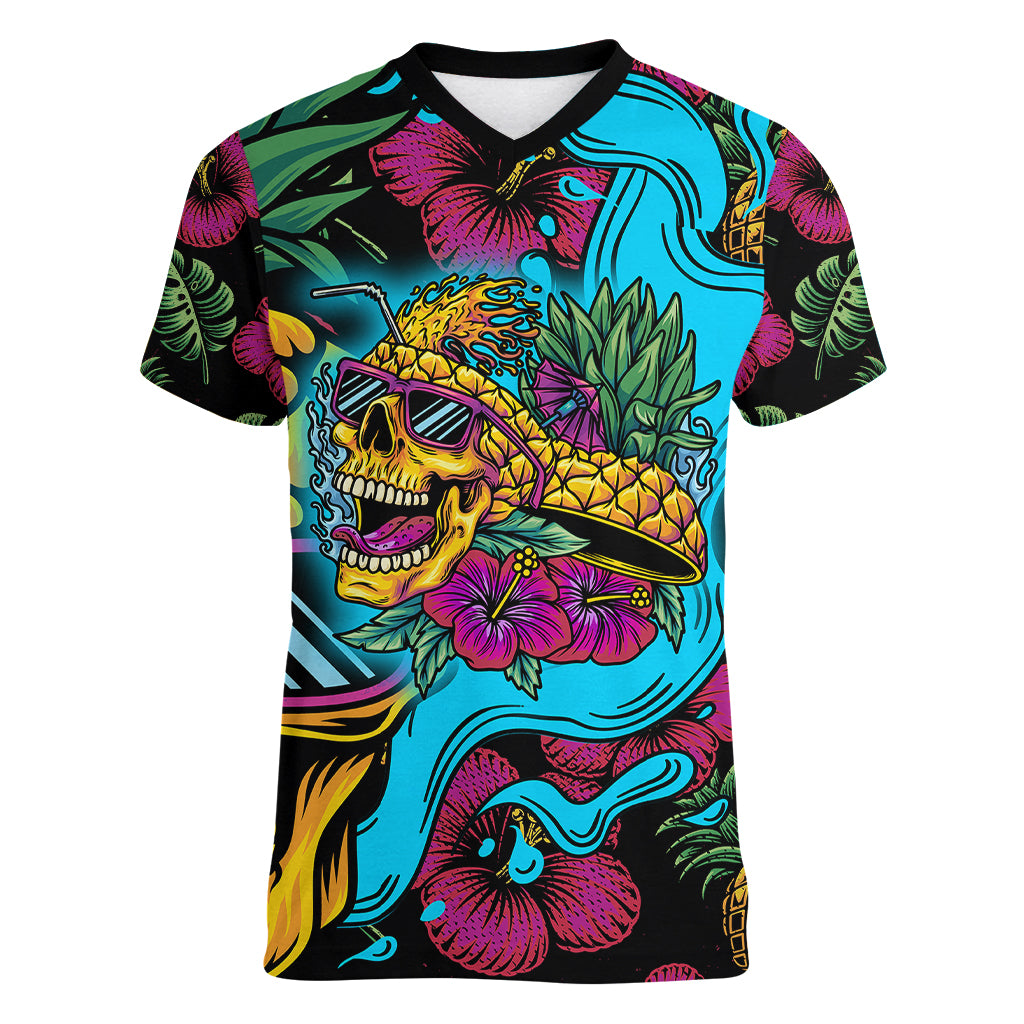 Pineapple Skull Women V Neck T Shirt Sumer Time TS04 - Polynesian Pride