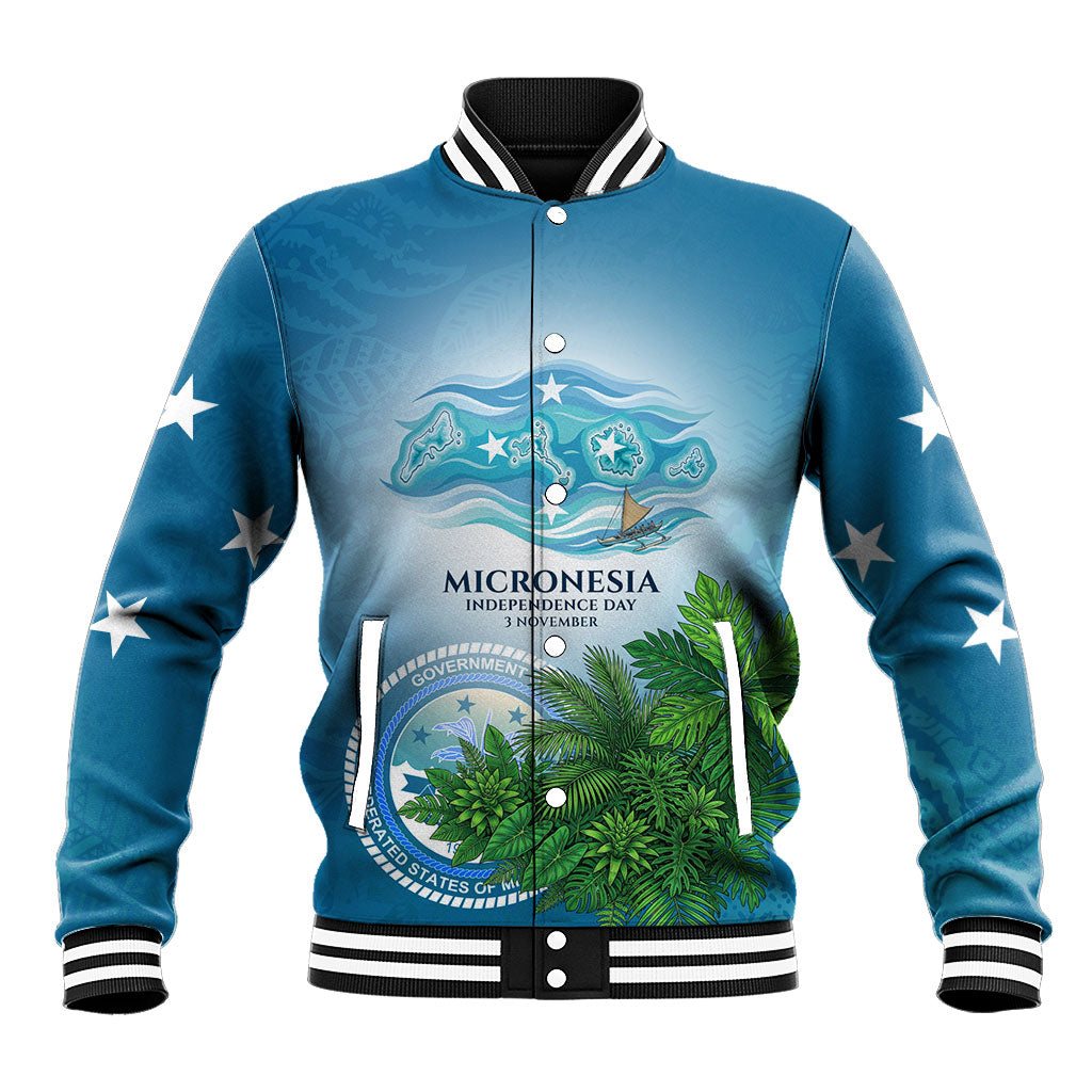 Micronesia Independence Day Baseball Jacket FSM Patriotic Pacific Island Nan Madol Ruins Seabird Tropical