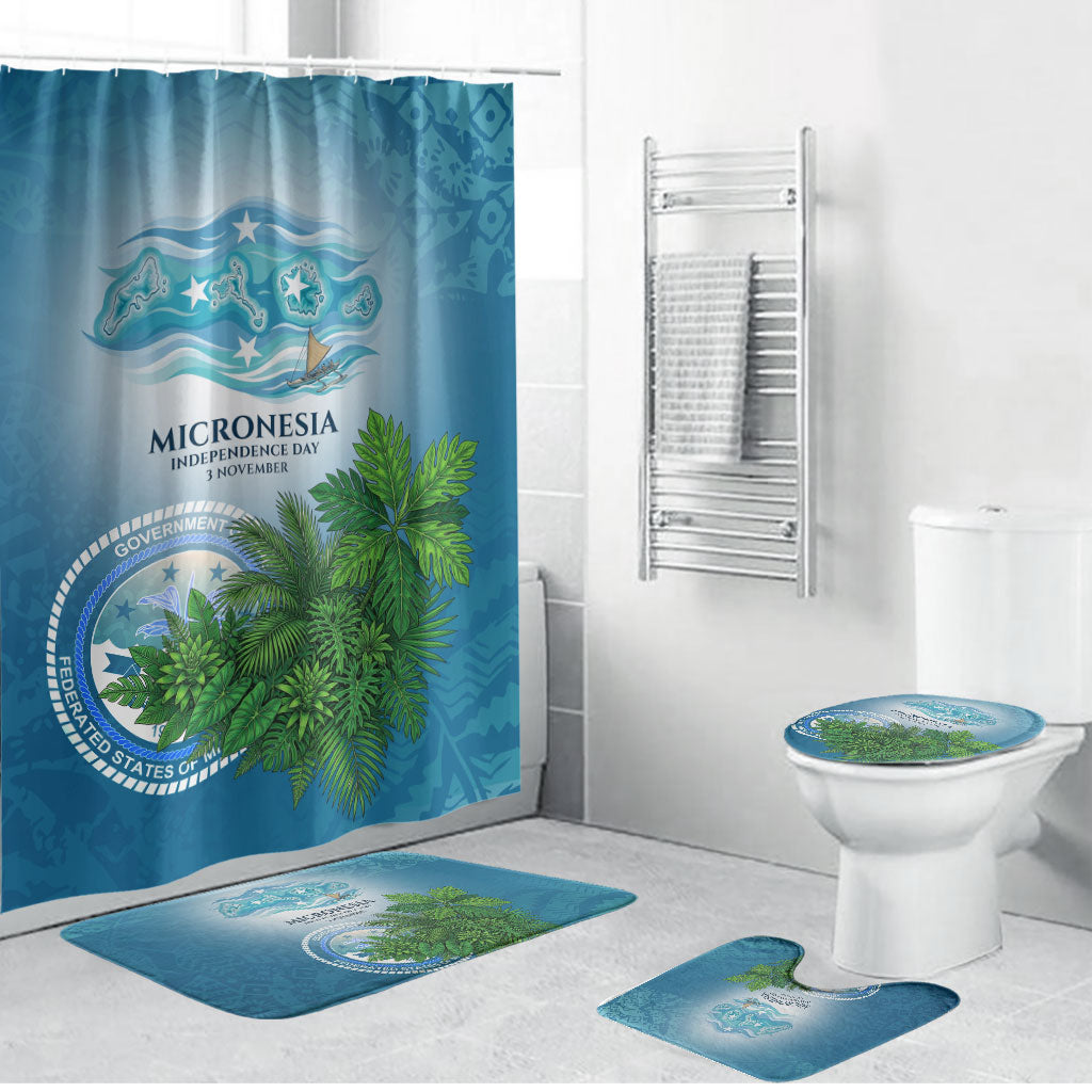 Micronesia Independence Day Bathroom Set FSM Patriotic Pacific Island Nan Madol Ruins Seabird Tropical
