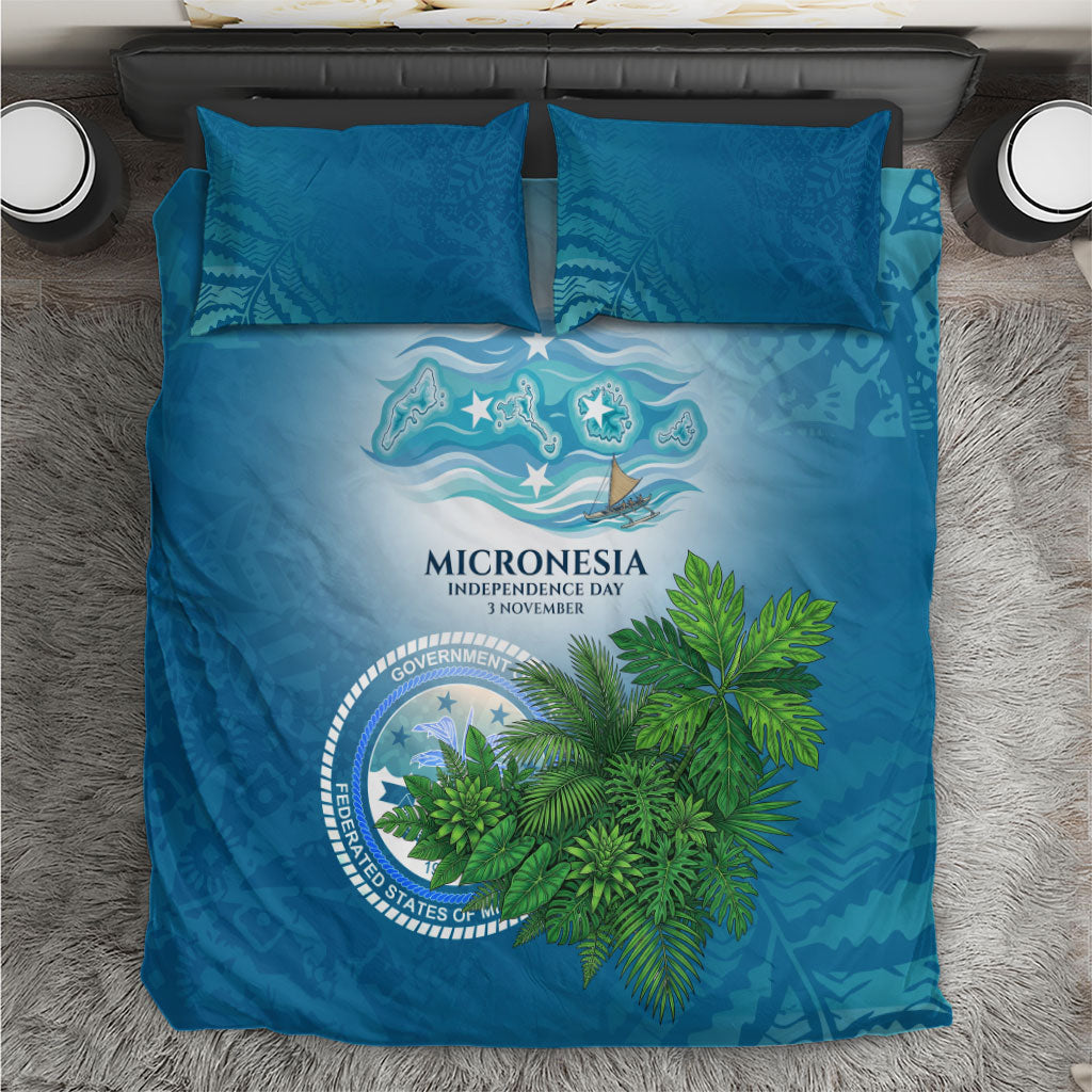 Micronesia Independence Day Bedding Set FSM Patriotic Pacific Island Nan Madol Ruins Seabird Tropical
