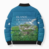 Micronesia Independence Day Bomber Puffer Jacket FSM Patriotic Pacific Island Nan Madol Ruins Seabird Tropical
