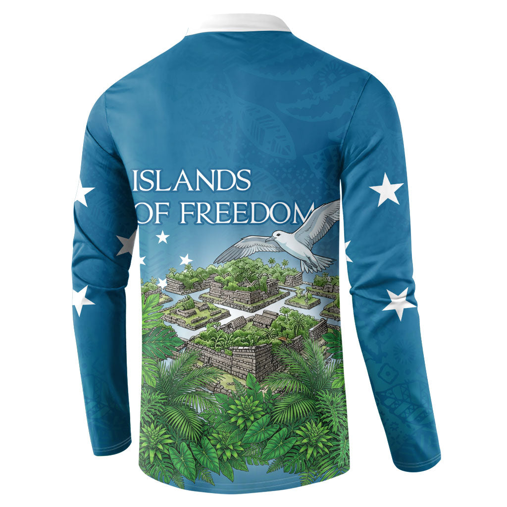Micronesia Independence Day Button Sweatshirt FSM Patriotic Pacific Island Nan Madol Ruins Seabird Tropical