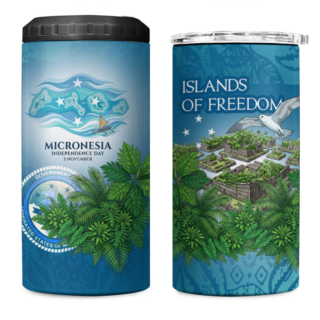 Micronesia Independence Day 4 in 1 Can Cooler Tumbler FSM Patriotic Pacific Island Nan Madol Ruins Seabird Tropical