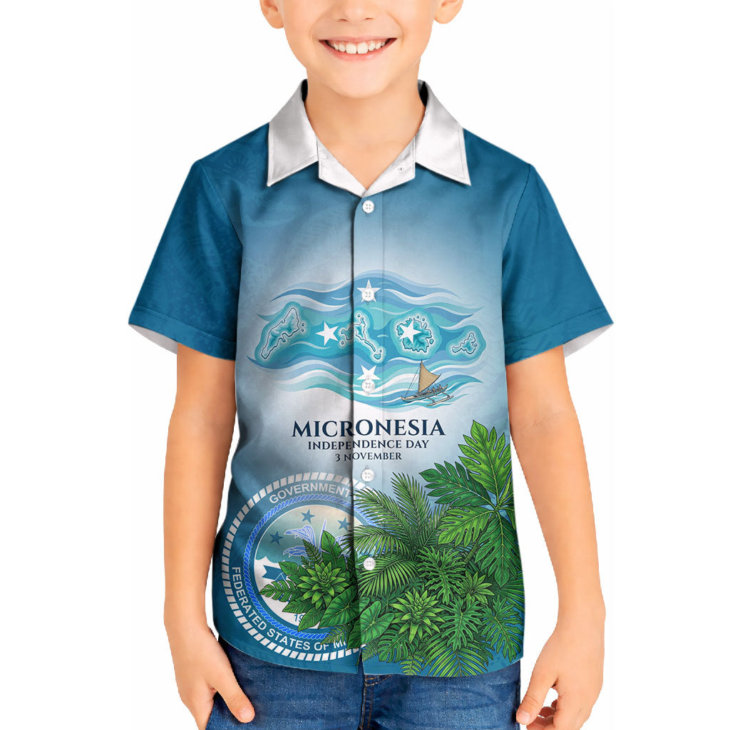 Micronesia Independence Day Kid Hawaiian Shirt FSM Patriotic Pacific Island Nan Madol Ruins Seabird Tropical