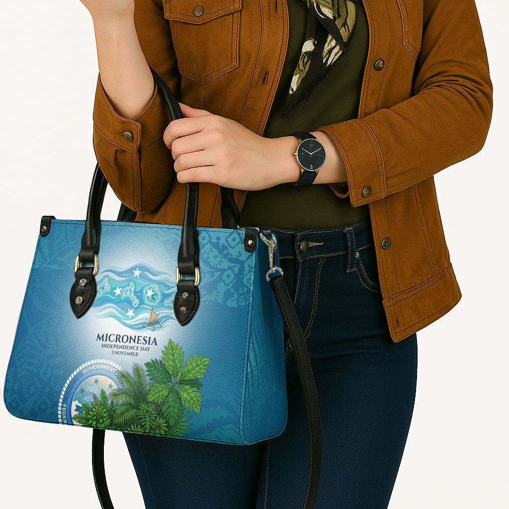 Micronesia Independence Day Leather Bag FSM Patriotic Pacific Island Nan Madol Ruins Seabird Tropical
