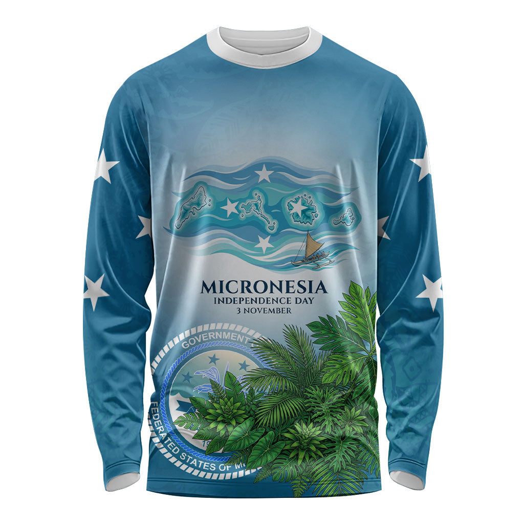 Micronesia Independence Day Long Sleeve Shirt FSM Patriotic Pacific Island Nan Madol Ruins Seabird Tropical