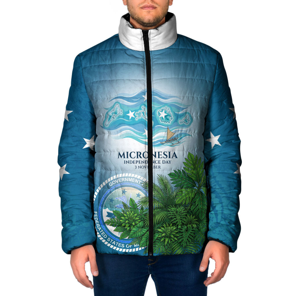 Micronesia Independence Day Padded Jacket FSM Patriotic Pacific Island Nan Madol Ruins Seabird Tropical