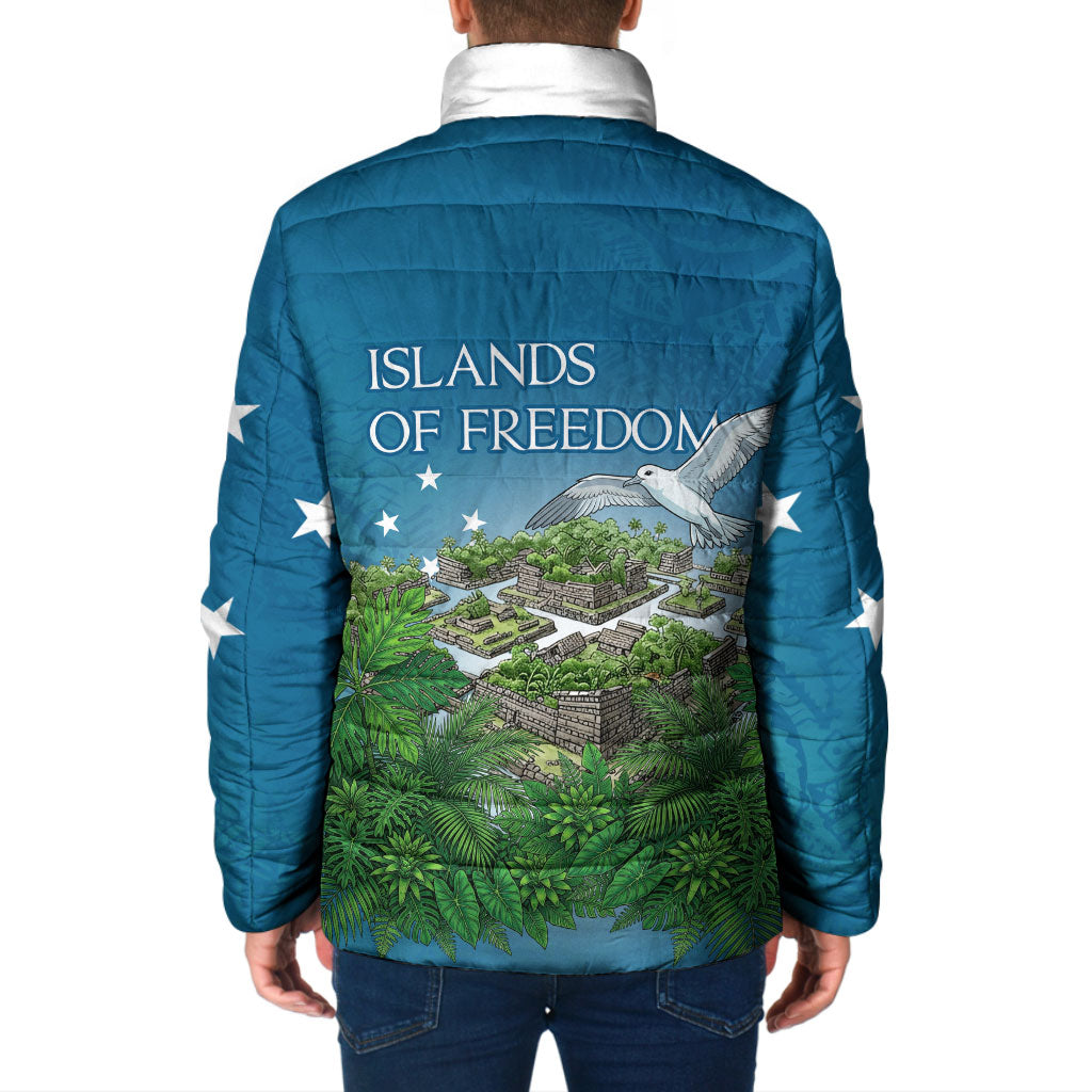 Micronesia Independence Day Padded Jacket FSM Patriotic Pacific Island Nan Madol Ruins Seabird Tropical