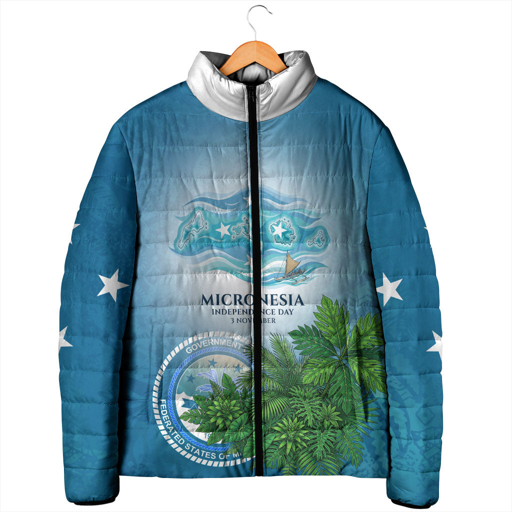 Micronesia Independence Day Padded Jacket FSM Patriotic Pacific Island Nan Madol Ruins Seabird Tropical