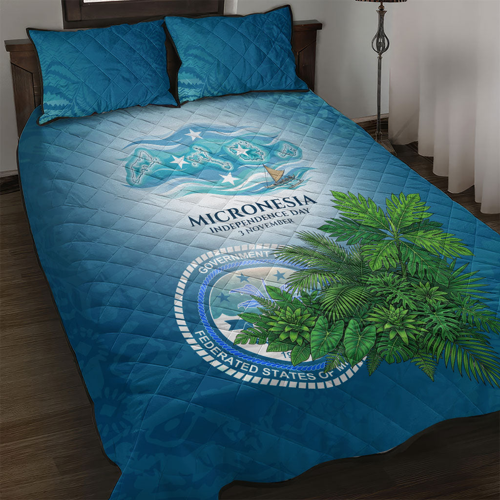 Micronesia Independence Day Quilt Bed Set FSM Patriotic Pacific Island Nan Madol Ruins Seabird Tropical