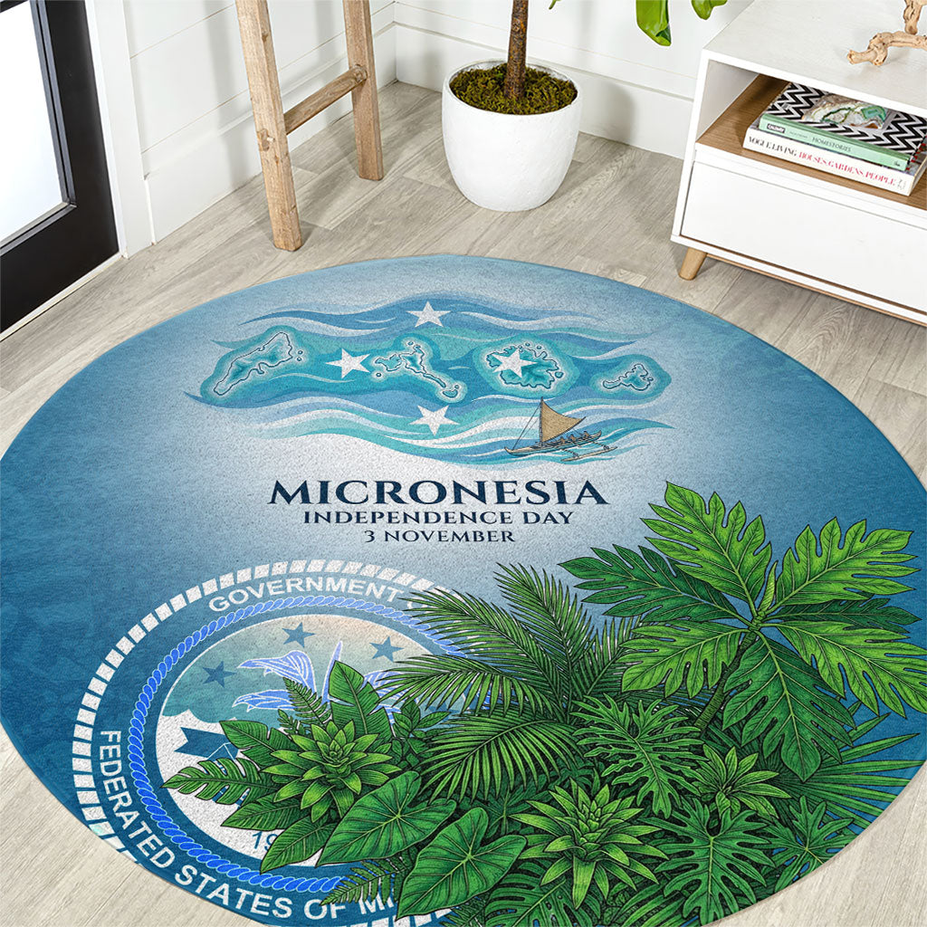 Micronesia Independence Day Round Carpet FSM Patriotic Pacific Island Nan Madol Ruins Seabird Tropical