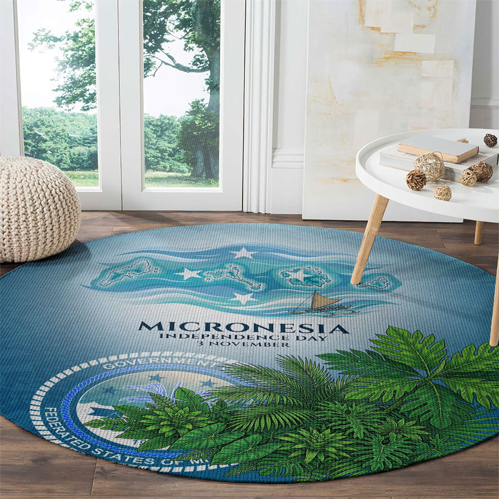Micronesia Independence Day Round Carpet FSM Patriotic Pacific Island Nan Madol Ruins Seabird Tropical
