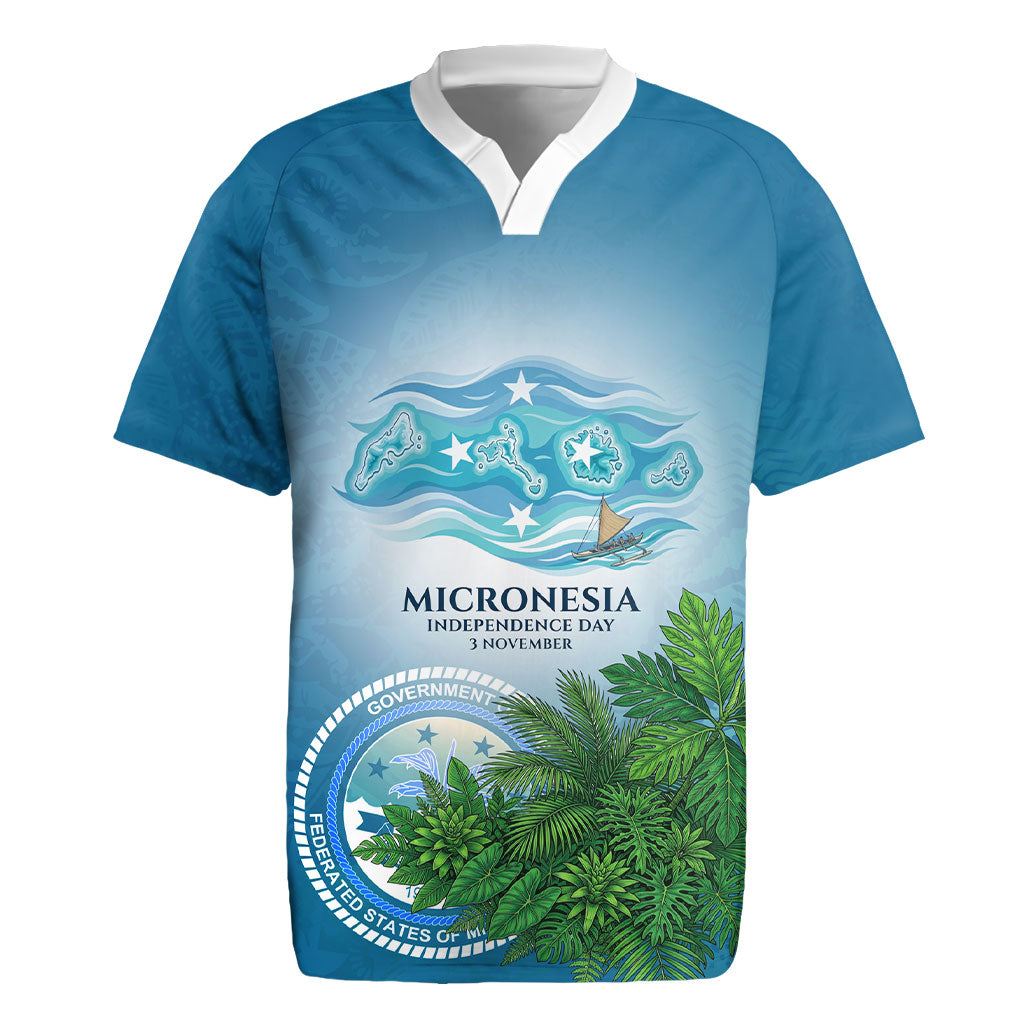 Micronesia Independence Day Rugby Jersey FSM Patriotic Pacific Island Nan Madol Ruins Seabird Tropical TS04 Blue Green - Polynesian Pride