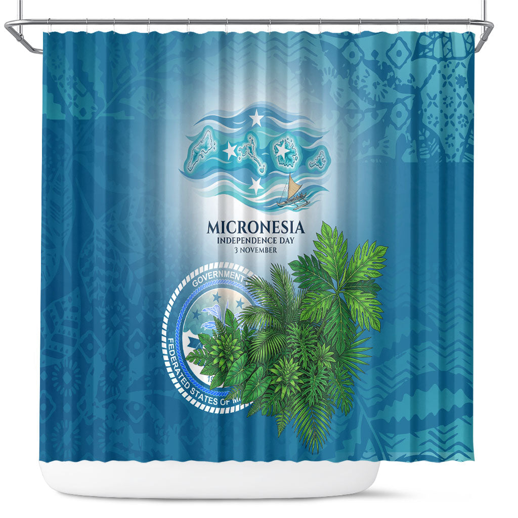 Micronesia Independence Day Shower Curtain FSM Patriotic Pacific Island Nan Madol Ruins Seabird Tropical