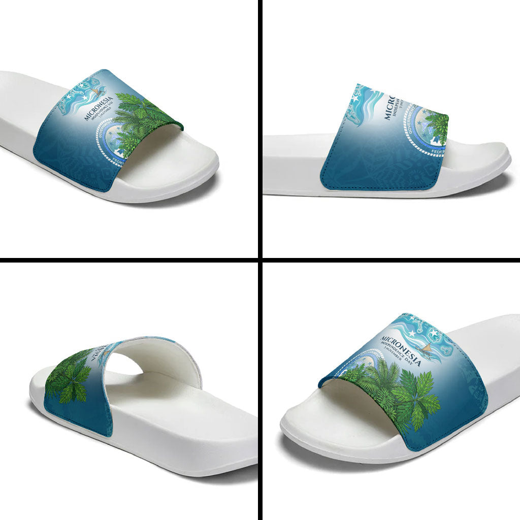 Micronesia Independence Day Slide Sandals FSM Patriotic Pacific Island Nan Madol Ruins Seabird Tropical