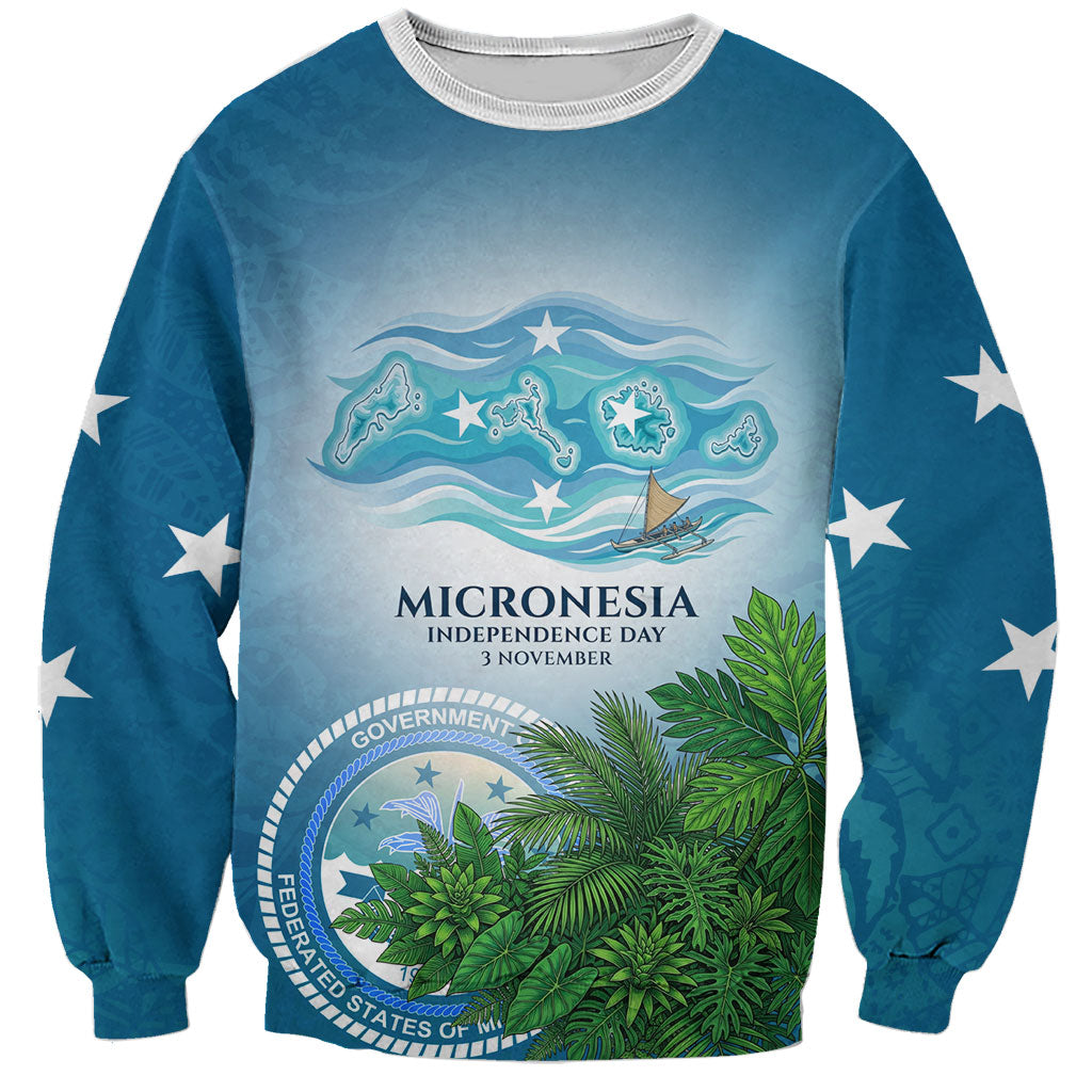 Micronesia Independence Day Sweatshirt FSM Patriotic Pacific Island Nan Madol Ruins Seabird Tropical TS04 Unisex Blue Green - Polynesian Pride