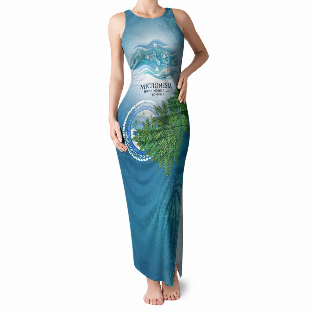 Micronesia Independence Day Tank Maxi Dress FSM Patriotic Pacific Island Nan Madol Ruins Seabird Tropical