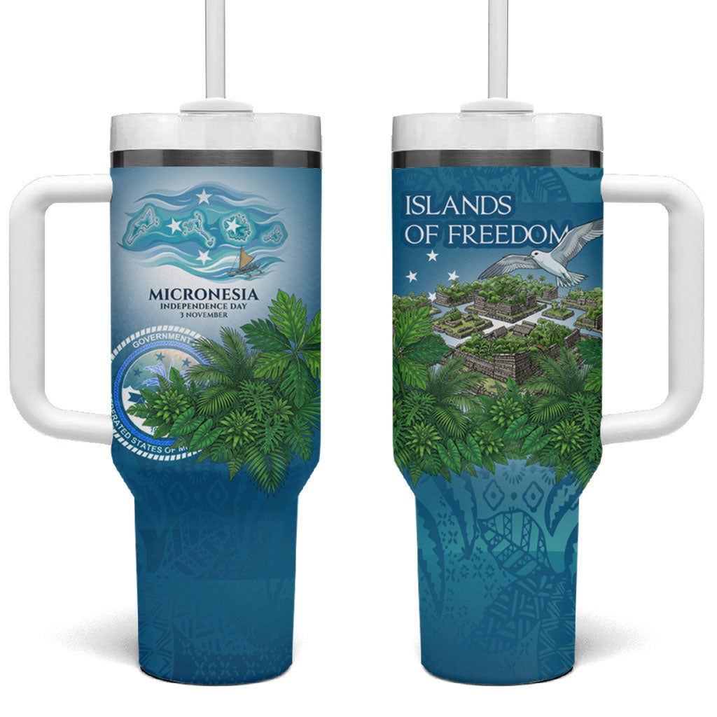 Micronesia Independence Day Tumbler With Handle FSM Patriotic Pacific Island Nan Madol Ruins Seabird Tropical