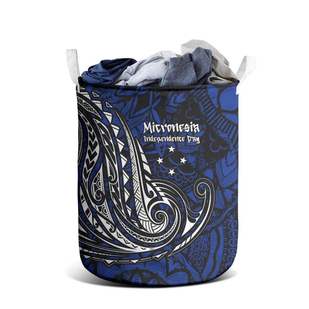 Micronesia Independence Day FSM Laundry Basket Tribal Tattoo Pattern Flag Seal Heritage