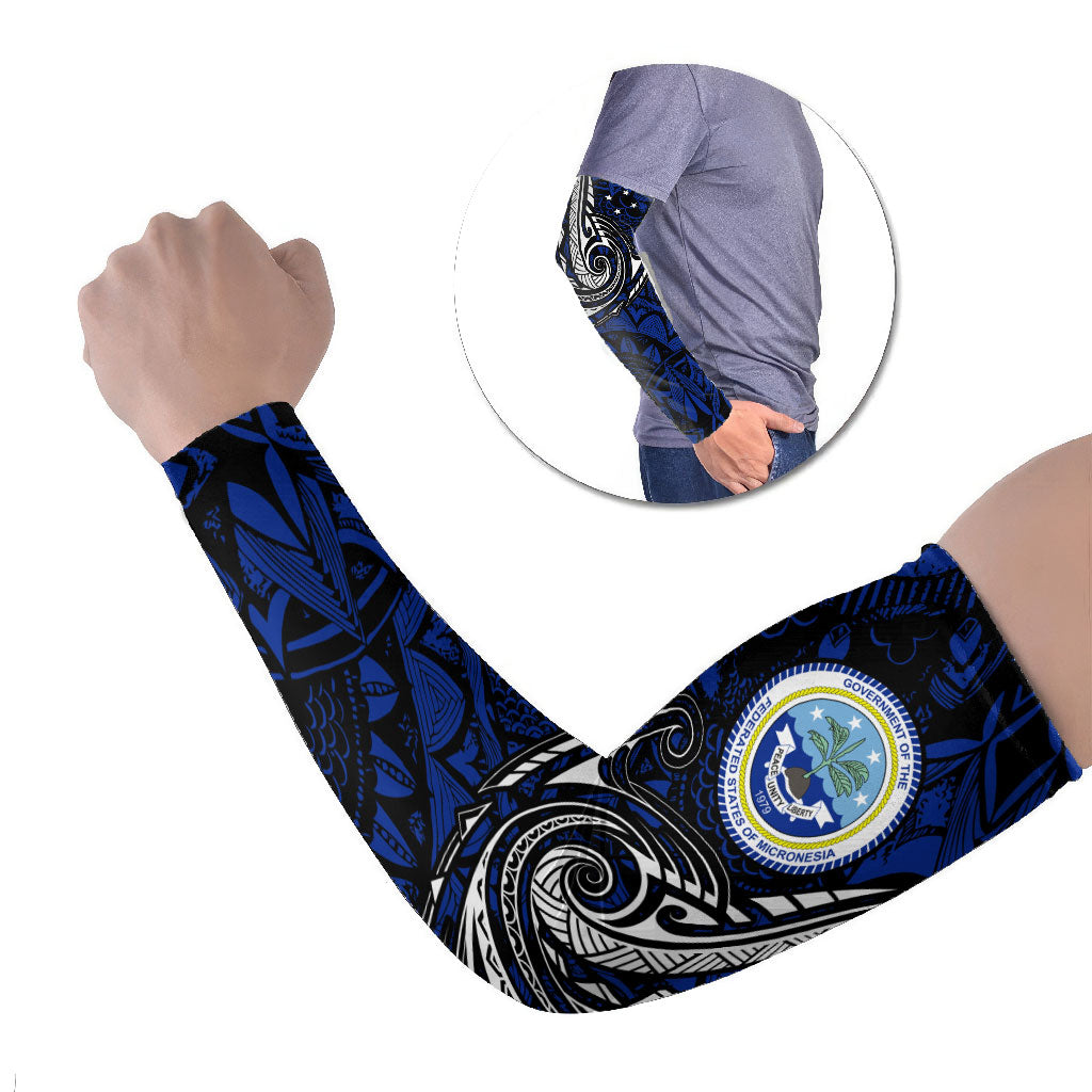 Micronesia Independence Day FSM Arm Sleeves Tribal Tattoo Pattern Flag Seal Heritage