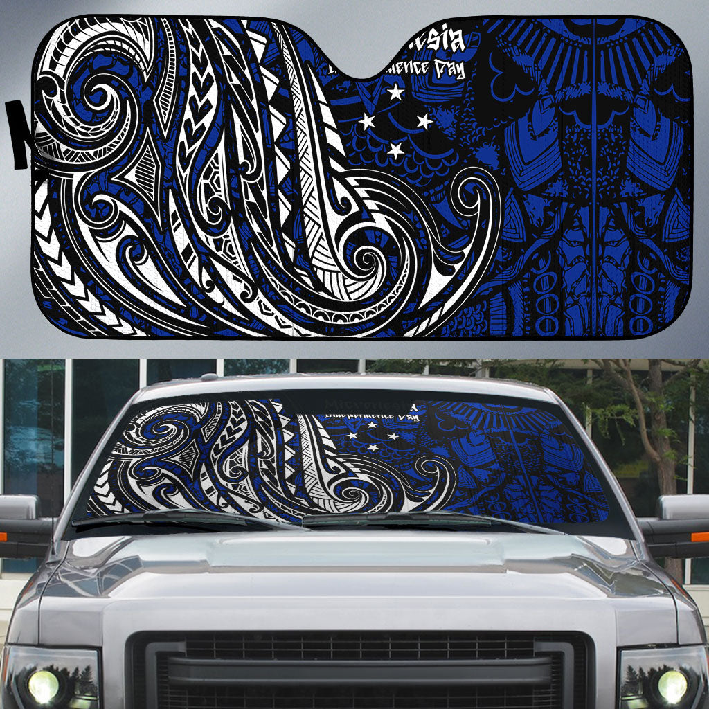 Micronesia Independence Day FSM Auto Sun Shade Tribal Tattoo Pattern Flag Seal Heritage