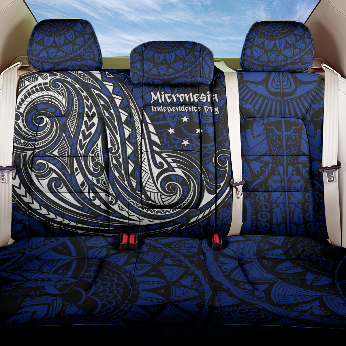 Micronesia Independence Day FSM Back Car Seat Cover Tribal Tattoo Pattern Flag Seal Heritage