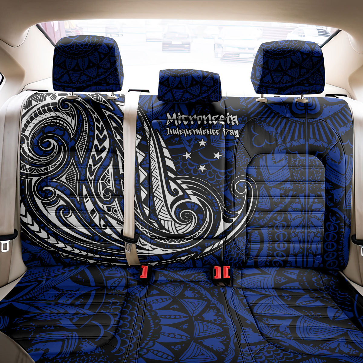 Micronesia Independence Day FSM Back Car Seat Cover Tribal Tattoo Pattern Flag Seal Heritage