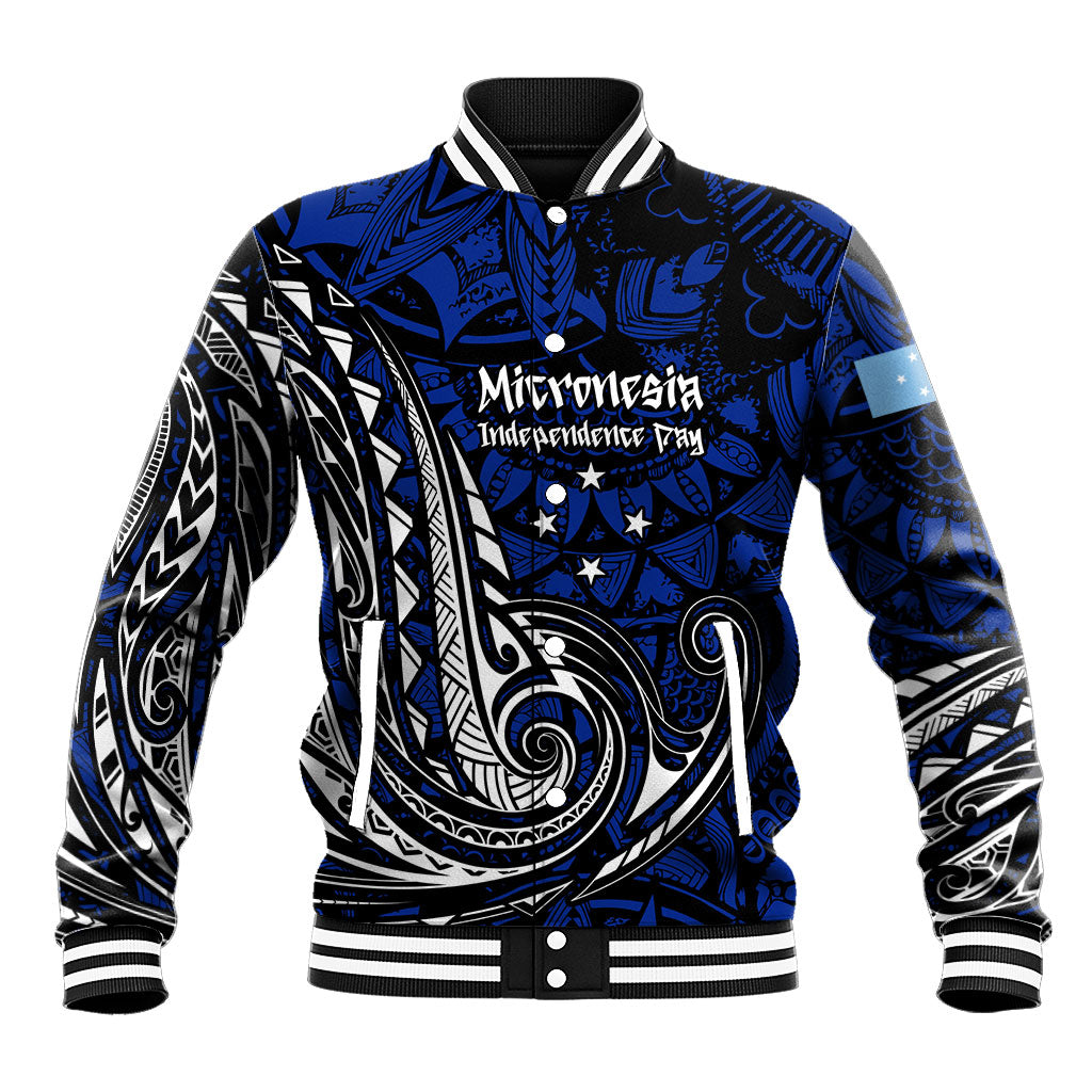 Micronesia Independence Day FSM Baseball Jacket Tribal Tattoo Pattern Flag Seal Heritage