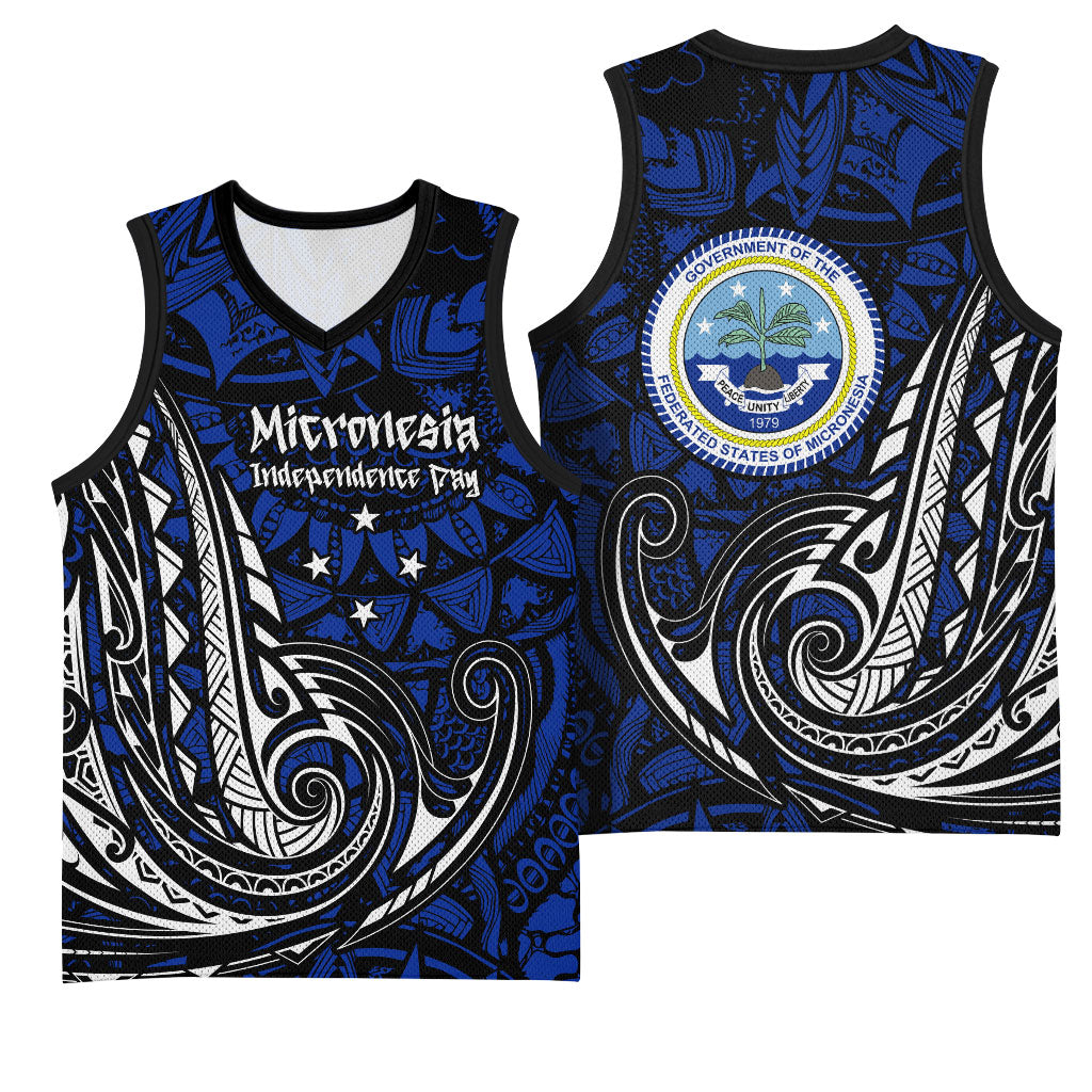 Micronesia Independence Day FSM Basketball Jersey Tribal Tattoo Pattern Flag Seal Heritage