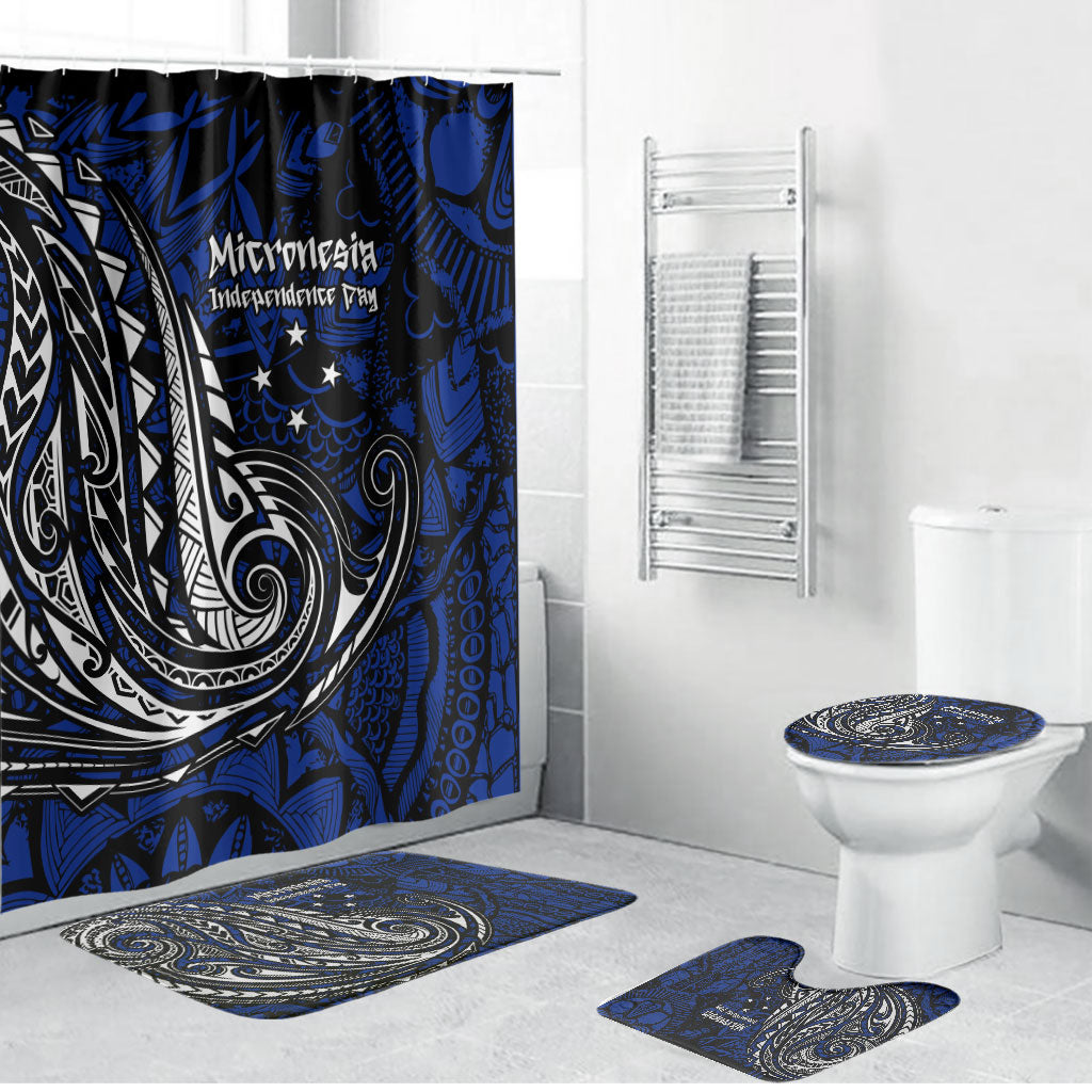 Micronesia Independence Day FSM Bathroom Set Tribal Tattoo Pattern Flag Seal Heritage