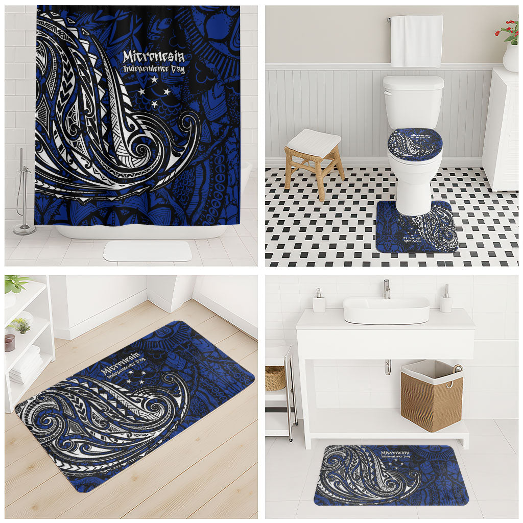 Micronesia Independence Day FSM Bathroom Set Tribal Tattoo Pattern Flag Seal Heritage