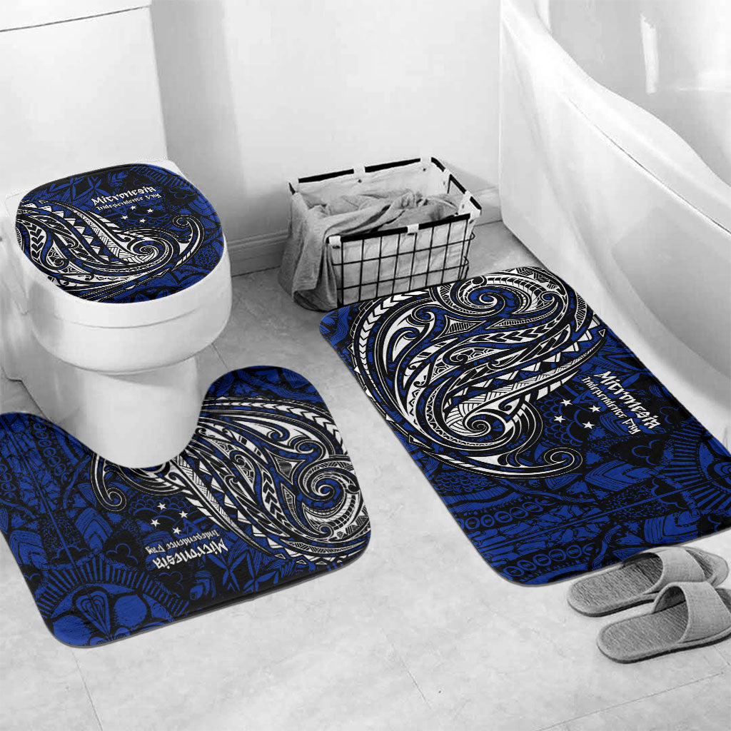 Micronesia Independence Day FSM Bathroom Set Tribal Tattoo Pattern Flag Seal Heritage