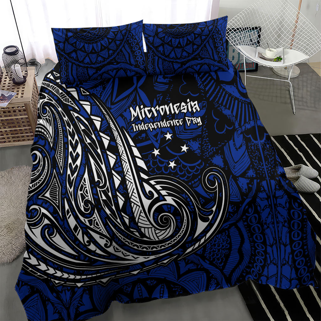 Micronesia Independence Day FSM Bedding Set Tribal Tattoo Pattern Flag Seal Heritage