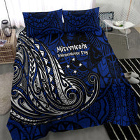 Micronesia Independence Day FSM Bedding Set Tribal Tattoo Pattern Flag Seal Heritage