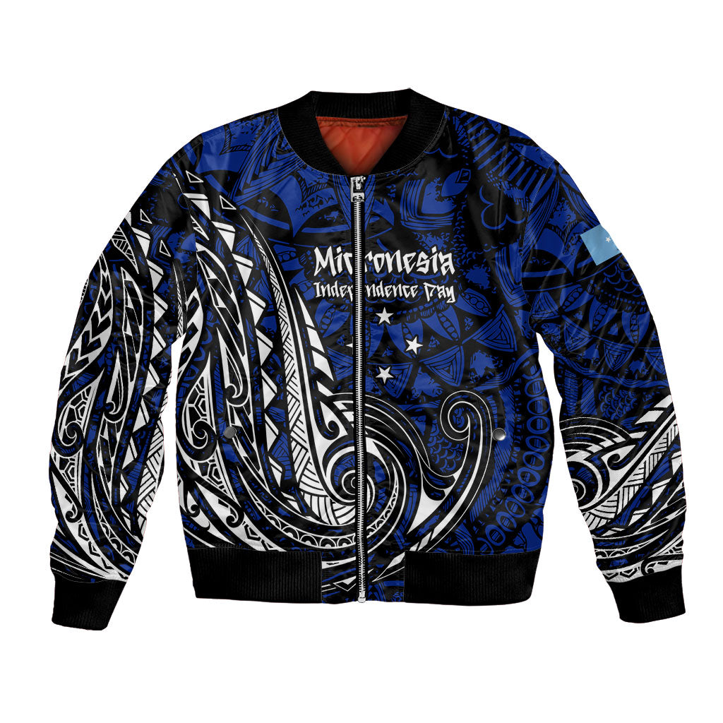 Micronesia Independence Day FSM Bomber Jacket Tribal Tattoo Pattern Flag Seal Heritage