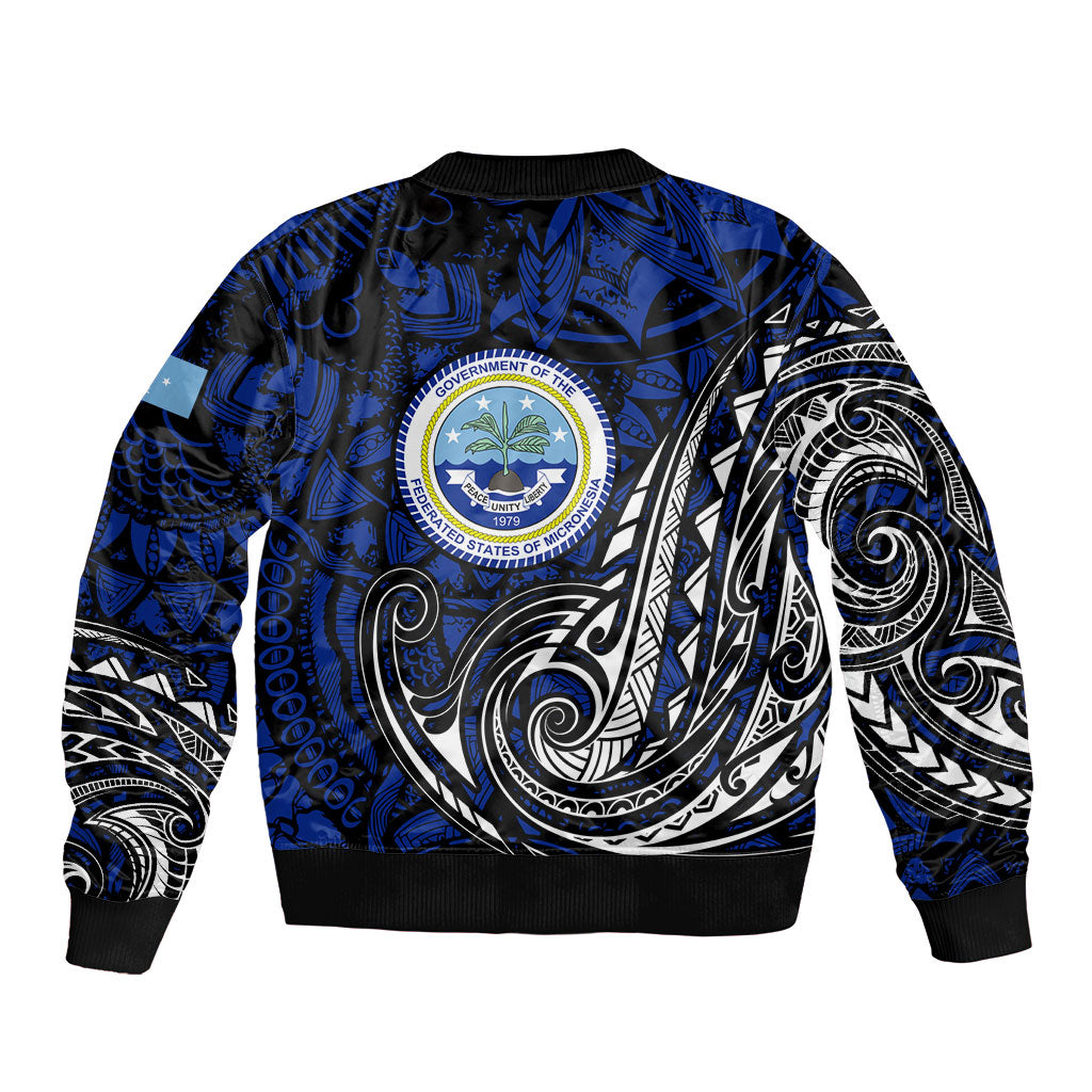 Micronesia Independence Day FSM Bomber Jacket Tribal Tattoo Pattern Flag Seal Heritage