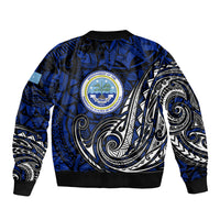 Micronesia Independence Day FSM Bomber Jacket Tribal Tattoo Pattern Flag Seal Heritage