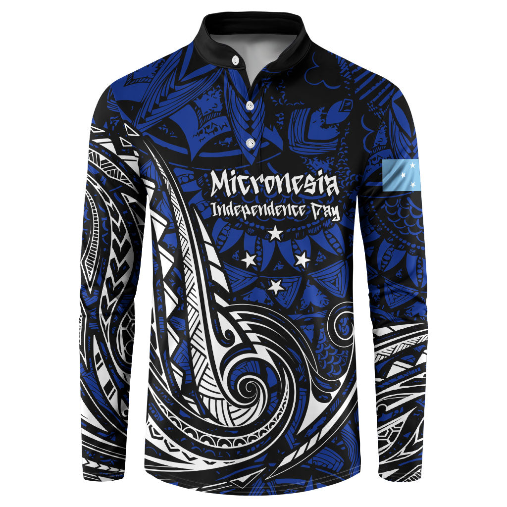 Micronesia Independence Day FSM Button Sweatshirt Tribal Tattoo Pattern Flag Seal Heritage
