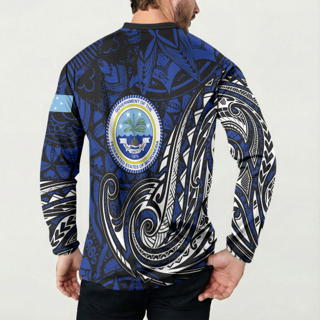 Micronesia Independence Day FSM Button Sweatshirt Tribal Tattoo Pattern Flag Seal Heritage