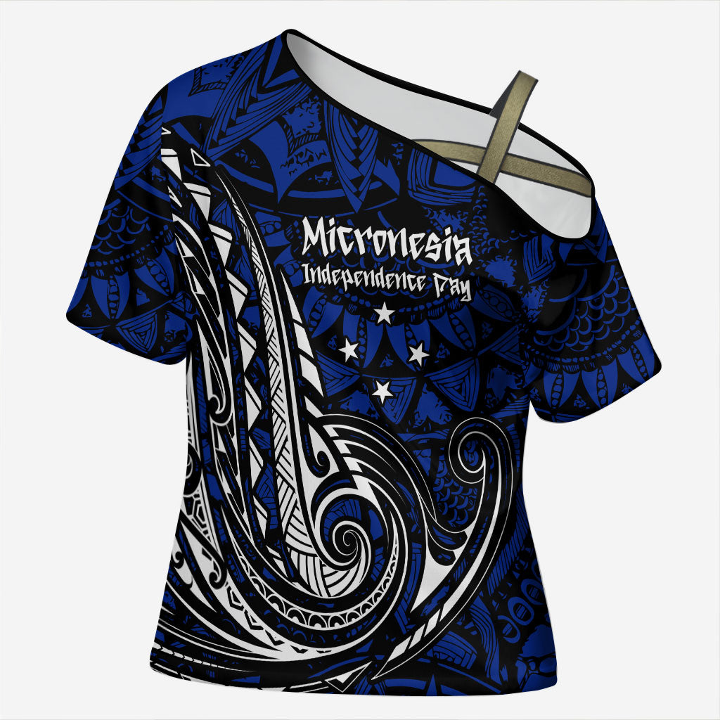 Micronesia Independence Day FSM Cross Shoulder Shirt Tribal Tattoo Pattern Flag Seal Heritage