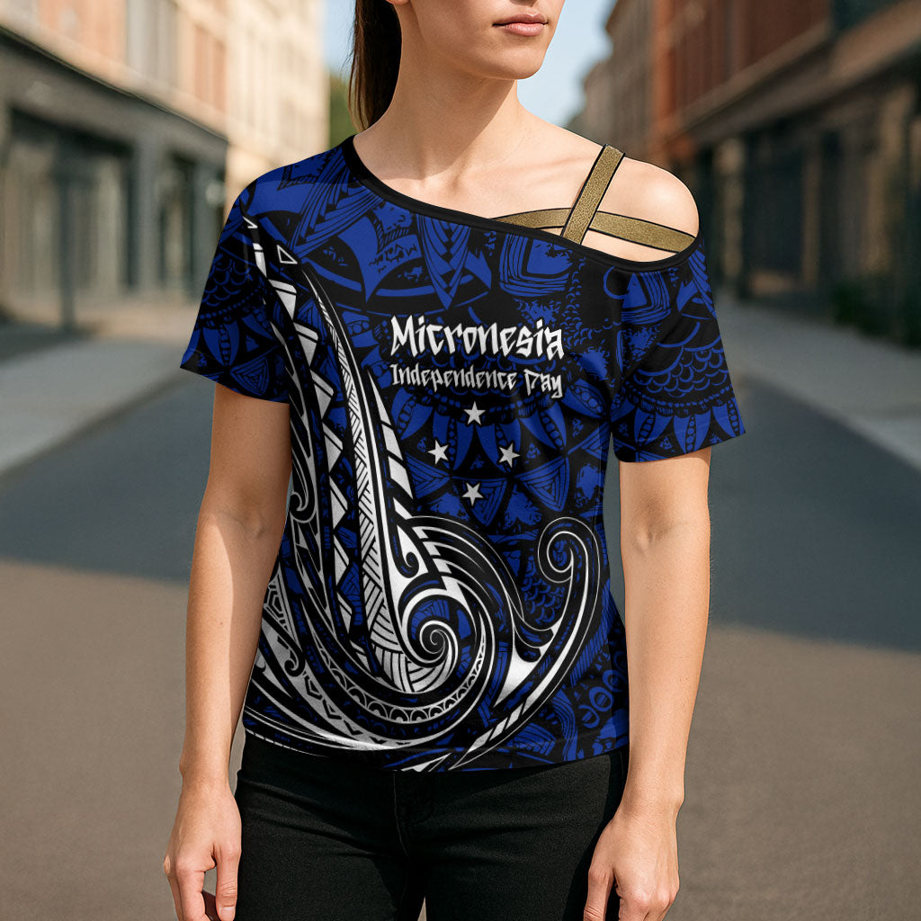 Micronesia Independence Day FSM Cross Shoulder Shirt Tribal Tattoo Pattern Flag Seal Heritage