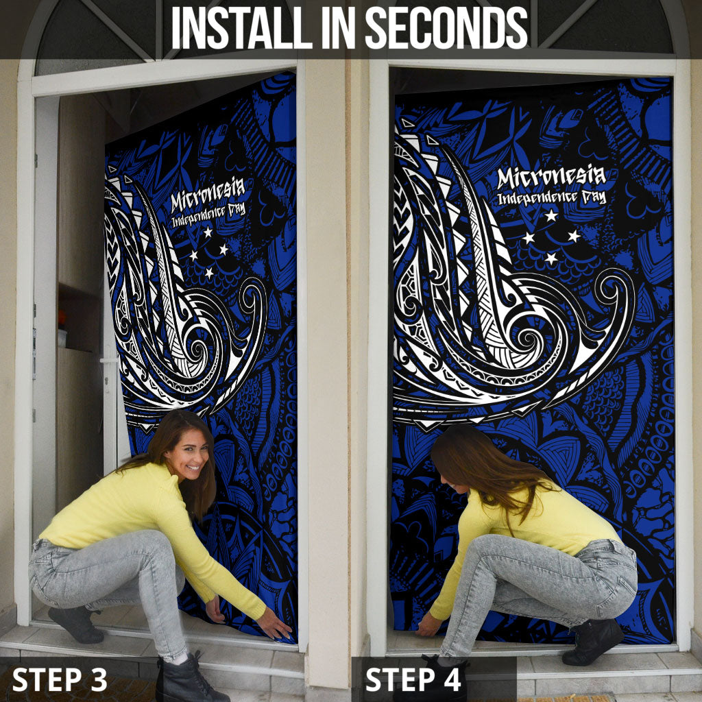 Micronesia Independence Day FSM Door Cover Tribal Tattoo Pattern Flag Seal Heritage
